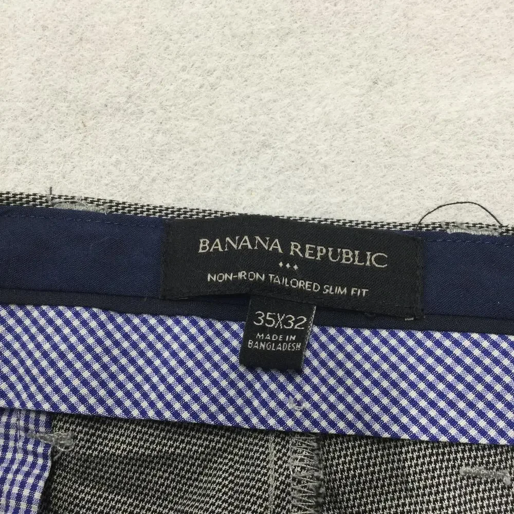 Banana Republic Pants Mens 35x32 Gray Check Non Iron Slim Straight Leg Dress